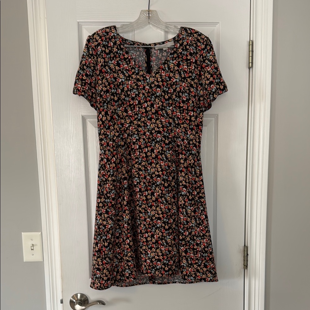 LOFT Brown Mini Dress with Flutter Sleeves and Scoop Neck